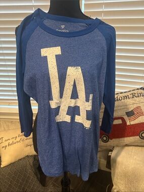 Fanatics Royal Blue and White LA Raglan Long Sleeve Tee